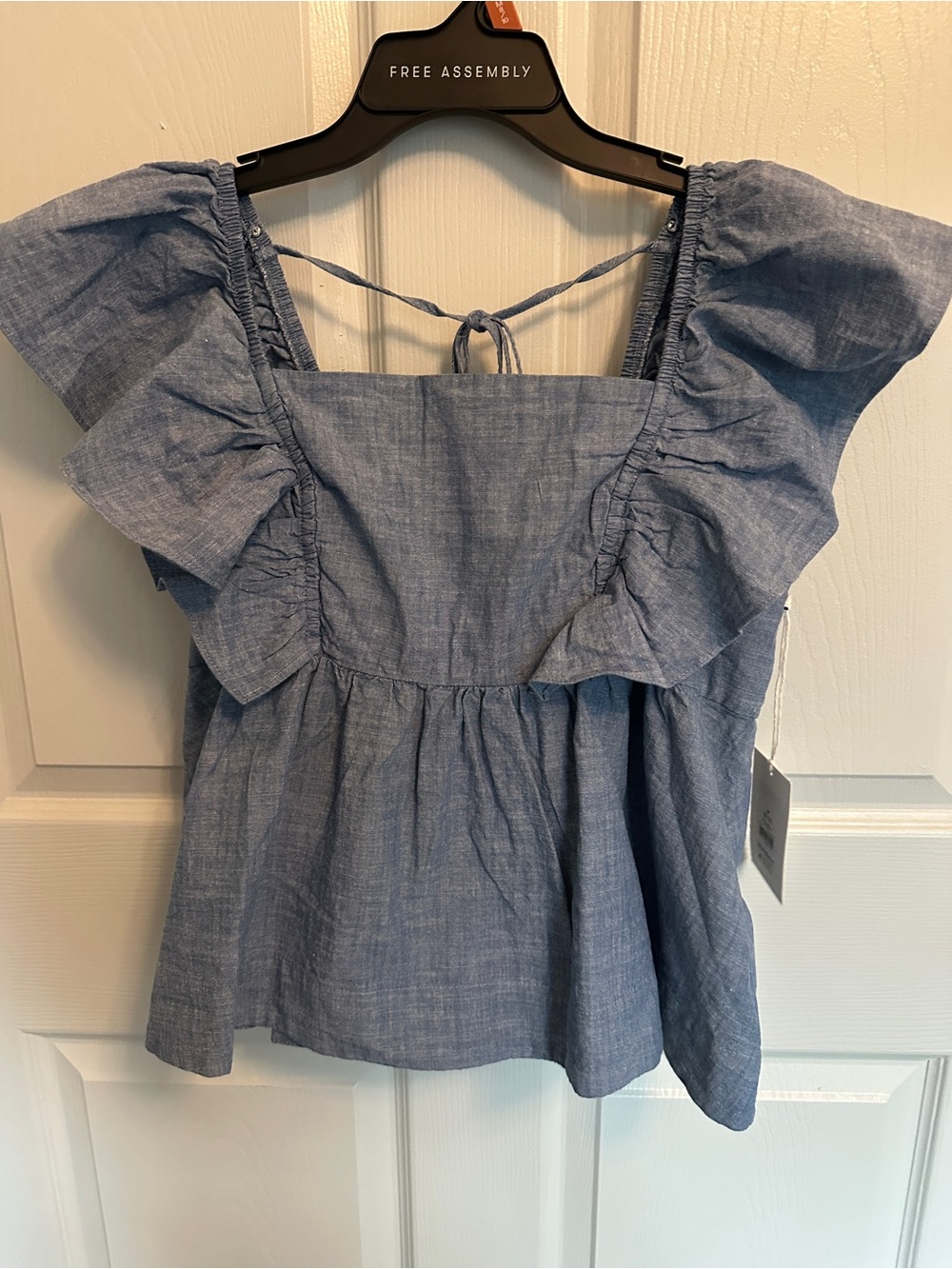 Free Assembly Light Blue Ruffle-Sleeve Square Neck Top